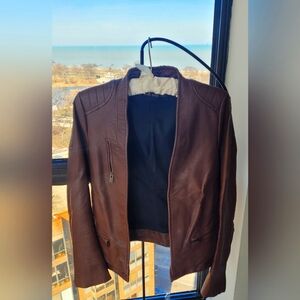 Zara Basics Brown Distressed Faux Leather Jacket